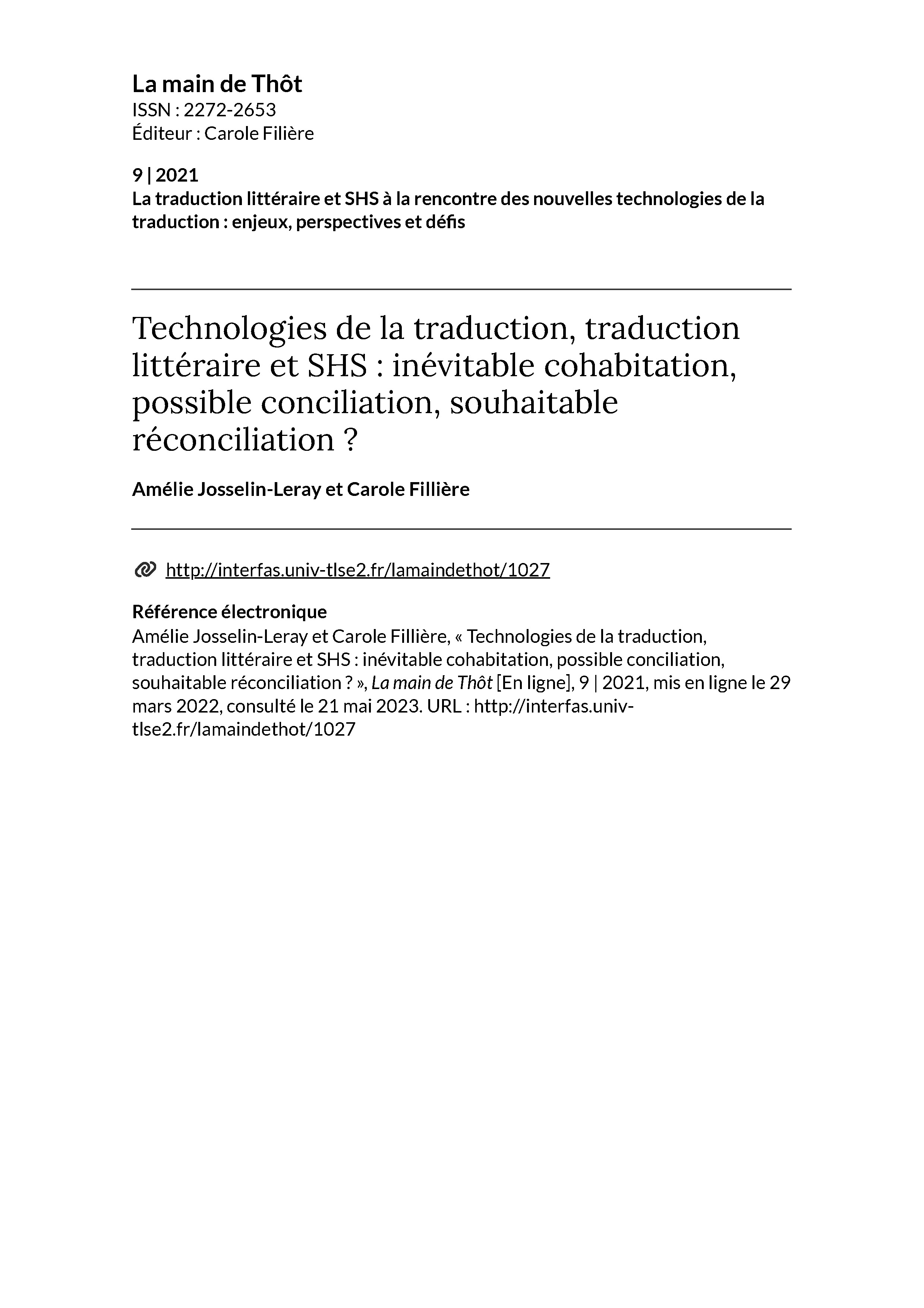 La Main de Thôt no. 9